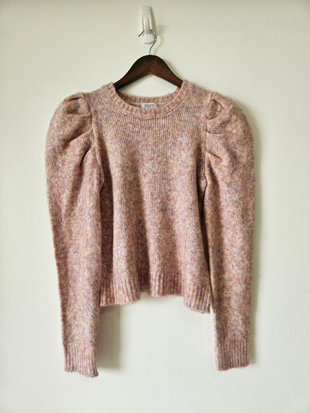Koko + Mason Knit Sweater Marbled Pink S Small Puff Shoulder